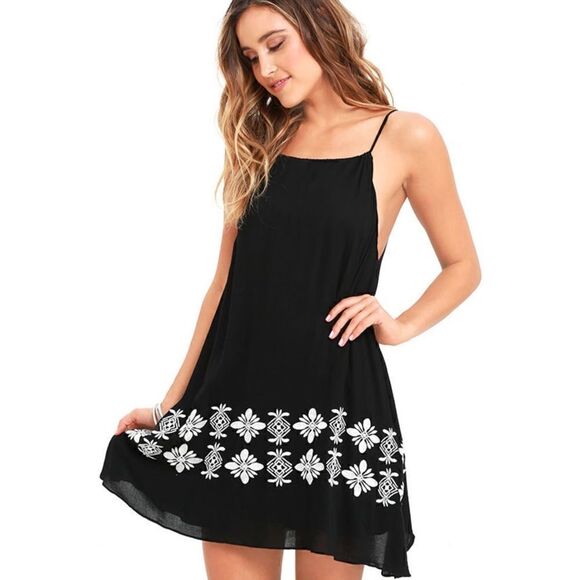 Lulus Joyous Occasion Ivory and Black Embroidered Dress, Size XS - Picture 1 of 16